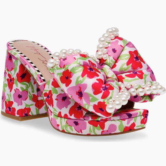 Betsey Johnson Macie Floral Pearl-Embellished Bow Heeled Women's Shoes Size 6 - Picture 7 of 8